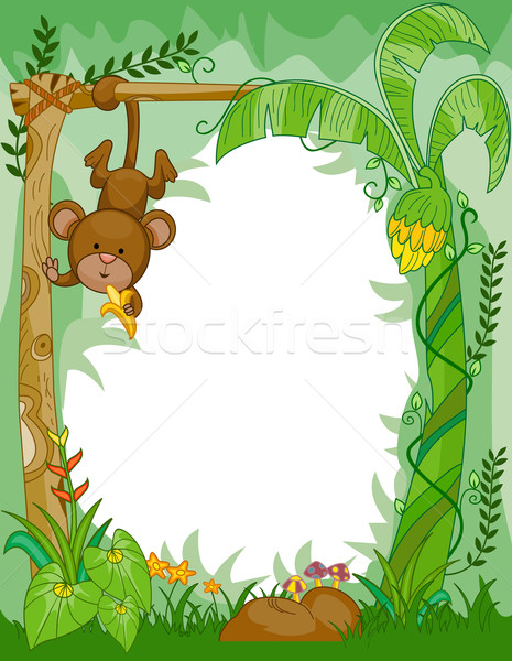 Maimuţă cadru proiect mananca banane junglă Imagine de stoc © lenm