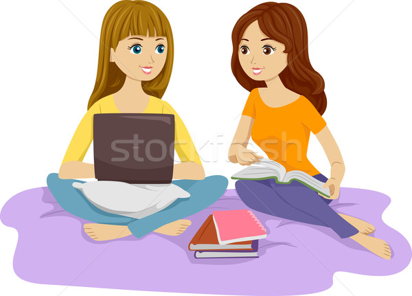 Tanulás haverok illusztráció kettő nők tanul Stock fotó © lenm