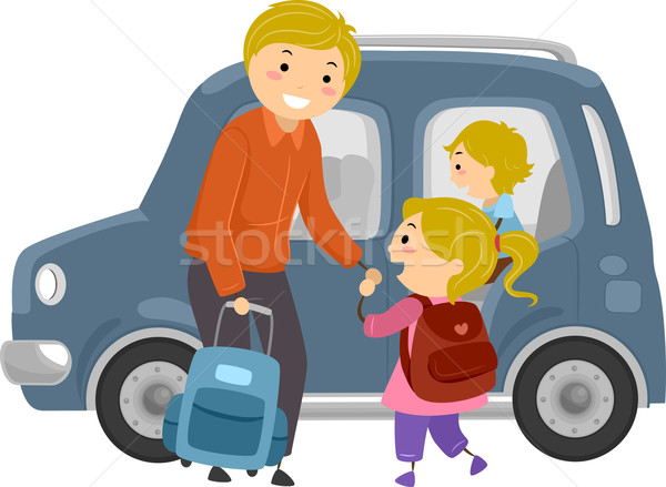 El iskola illusztráció kislány család autó Stock fotó © lenm
