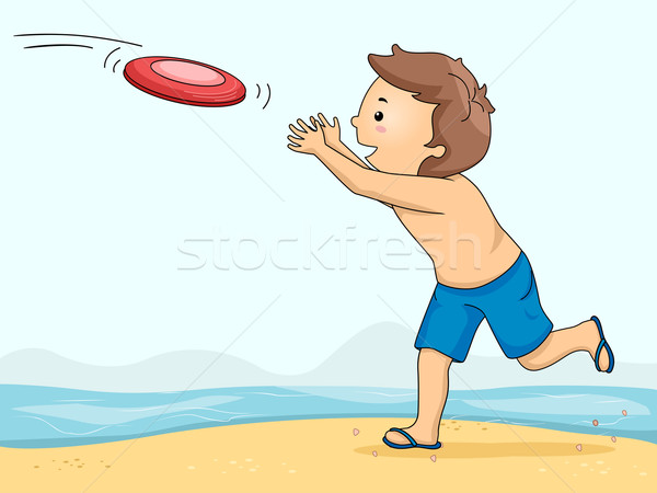 Frisbee băiat ilustrare plajă mare artă Imagine de stoc © lenm