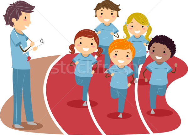 Testnevelés illusztráció gyerekek fut körül versenypálya Stock fotó © lenm