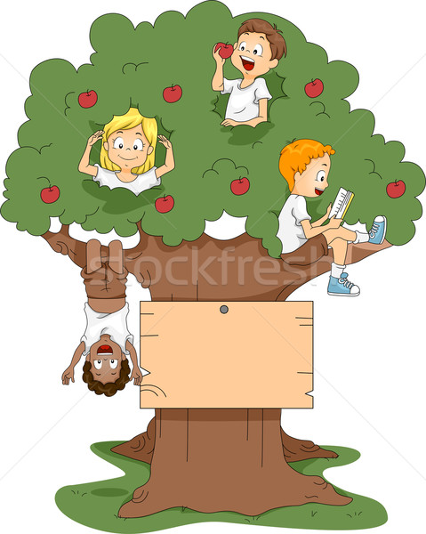 лагерь дерево иллюстрация детей, играющих ребенка мальчика Сток-фото © lenm