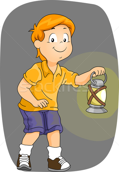 Boy Carrying a Kerosene Lamp  Stock photo © lenm