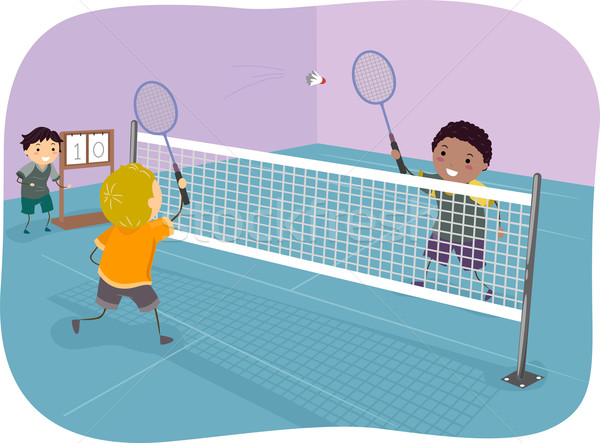 Badminton garçons illustration jouer enfant Kid [[stock_photo]] © lenm