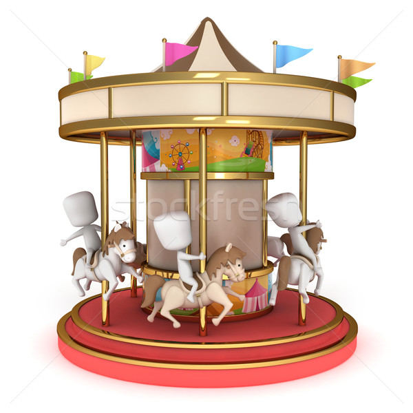 Dzieci karuzela 3d ilustracji jazda konna dzieci zabawy Zdjęcia stock © lenm