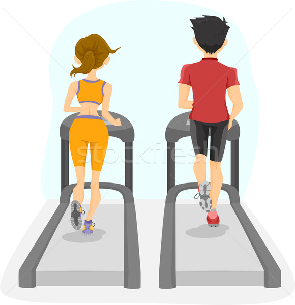 Back View of Couple on a Treadmill Stock photo © lenm