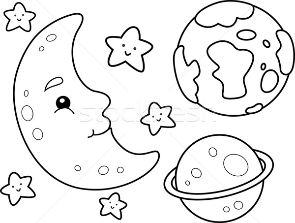 Weltraum Seite Ausmalbuch Illustration unterschiedlich himmlisch Stock foto © lenm