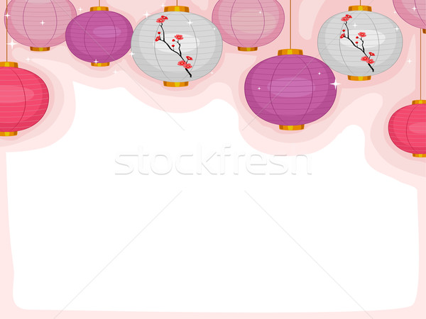 Cseresznyevirágzás lámpás illusztráció színes japán lámpások Stock fotó © lenm