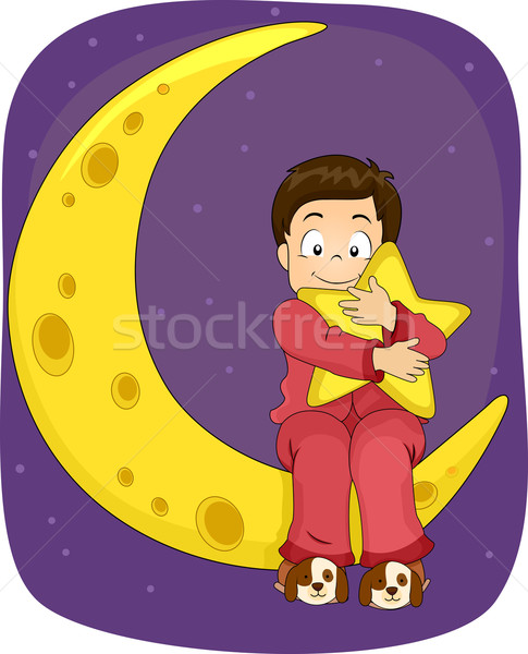 Kid garçon star lune illustration peu Photo stock © lenm