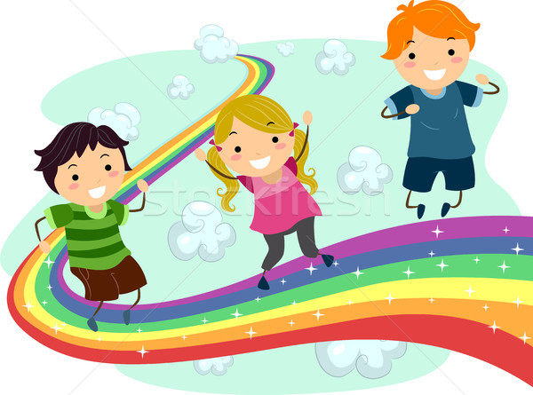 孩子們 彩虹 插圖 小 享受 走 商業照片 © lenm