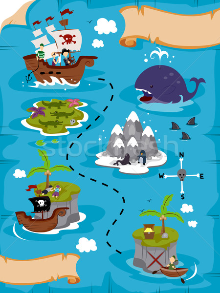 Treasure map szczegółowy Pokaż ocean zabawy Zdjęcia stock © lenm