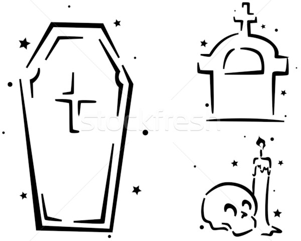 Halloween plantilla ataúd lápida sepulcral cráneo vela Foto stock © lenm