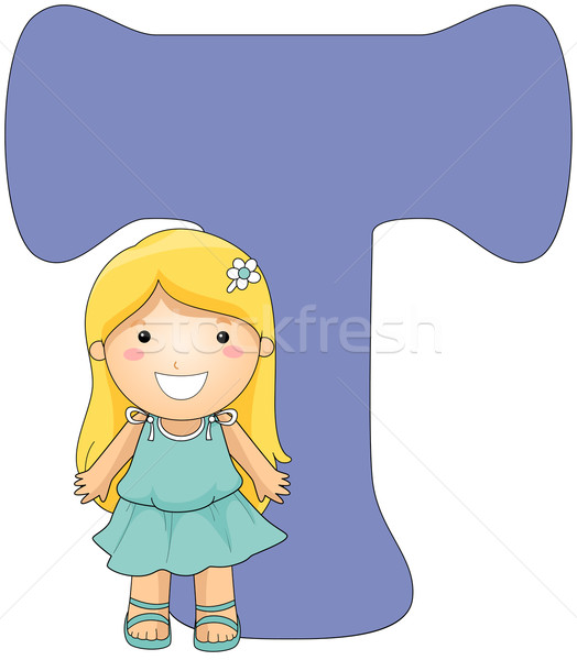 Alfabeto ilustração little girl posando letra t Foto stock © lenm