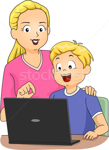 Kid Boy Mom Laptop Stock photo © lenm