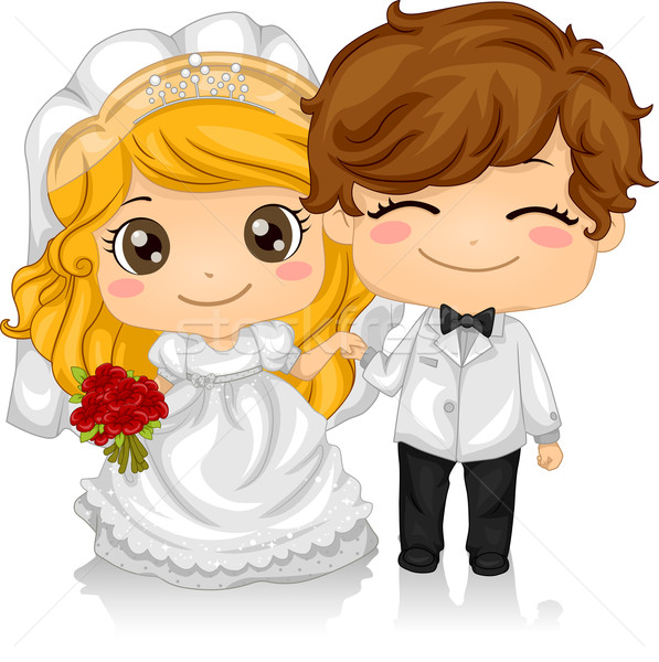 Mariage illustration enfants jouant mariée marié fille Photo stock © lenm