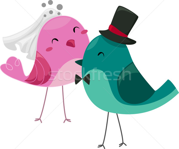 Menyasszony vőlegény madarak illusztráció esküvő szeretet Stock fotó © lenm