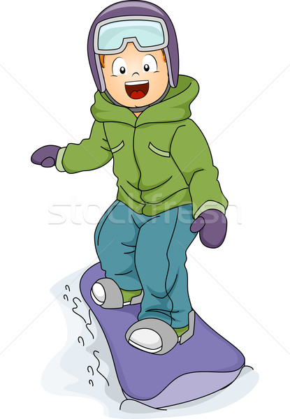 Snowboardzie chłopca ilustracja w dół zimą Zdjęcia stock © lenm