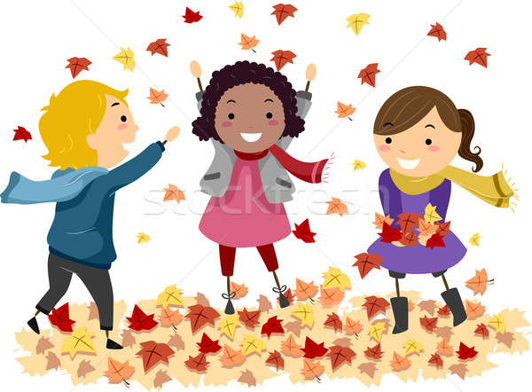 őszi levelek illusztráció bot gyerekek játszanak gyerekek gyermek Stock fotó © lenm