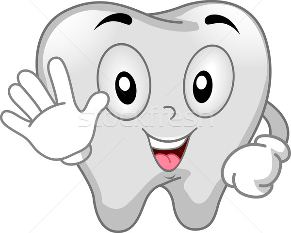 Foto stock: Dente · mascote · ilustração · pare · sinalizar · desenho · animado