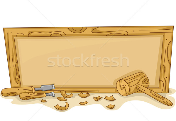 Holzarbeiten Zeichen Illustration Holzrahmen isoliert Clip Art Stock foto © lenm