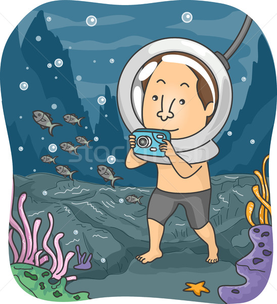 Hombre subacuático fotografía ilustración cámara Foto stock © lenm