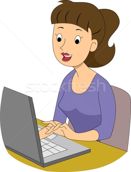 Nina escritor escribiendo ilustración ordenador mujer Foto stock © lenm