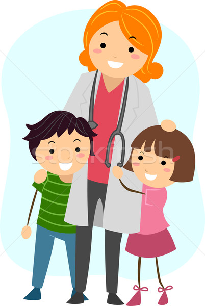 Foto stock: Pediatra · ilustración · ninos · mujer · médico · ninos