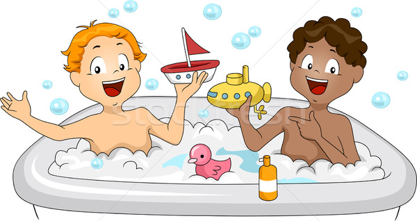 小 男孩 泡泡浴 插圖 孩子們 孩子 商業照片 © lenm