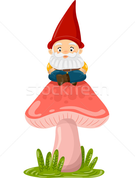 蘑菇 地精 插圖 坐在 頂部 圖形 商業照片 © lenm