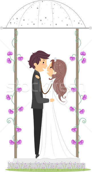 Illustration jungvermählt Paar Mädchen Hochzeit Stock foto © lenm