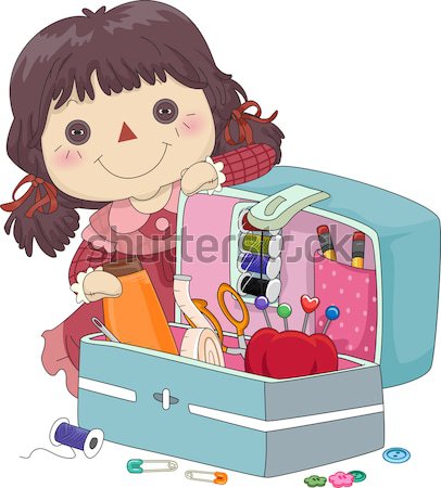 Dziewczyna popychanie bagaż koszyka ilustracja kobieta Zdjęcia stock © lenm