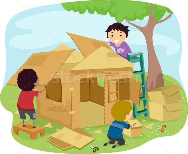 Cartone ragazzi illustrazione piccolo costruzione bambini Foto d'archivio © lenm