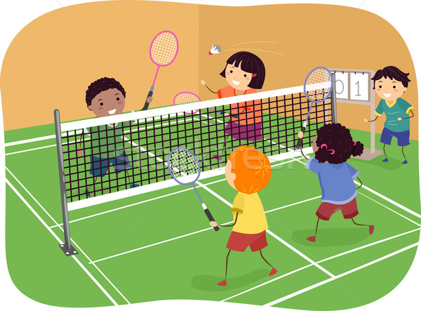 Badminton illustration enfants jouant enfant filles garçon [[stock_photo]] © lenm