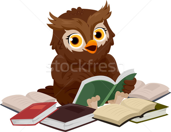 Uil boeken illustratie glimlachend gelukkig lezing Stockfoto © lenm
