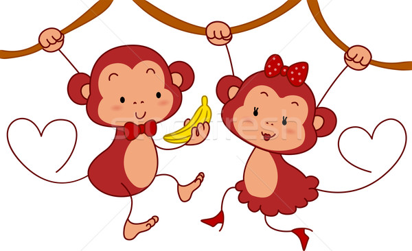 Monkeys Clipart Couple - Desenho Macaco Vetor, HD Png Download