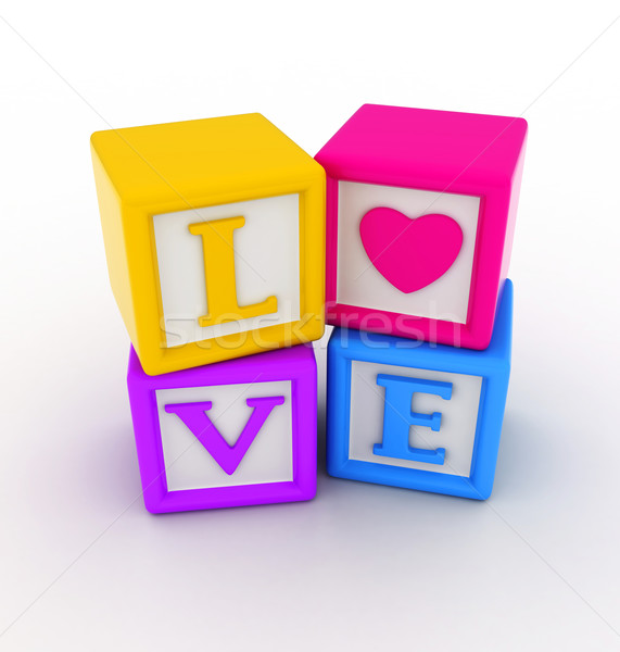 Foto stock: Amor · bloques · 3d · San · Valentín · palabra · romance