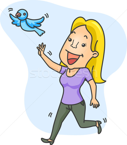 Girl Chasing Bird Stock photo © lenm
