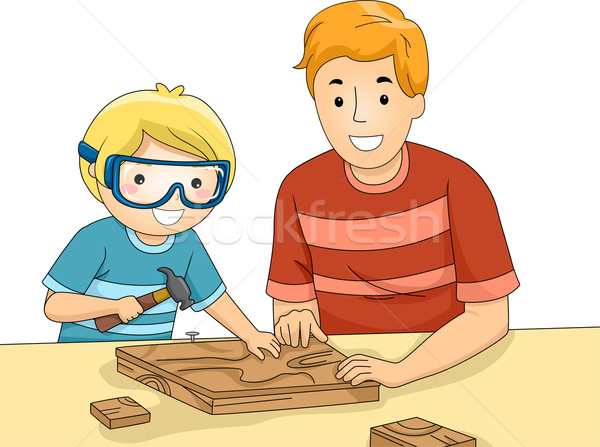 Papà figlio lavorazione del legno illustrazione figlio di padre incollaggio Foto d'archivio © lenm