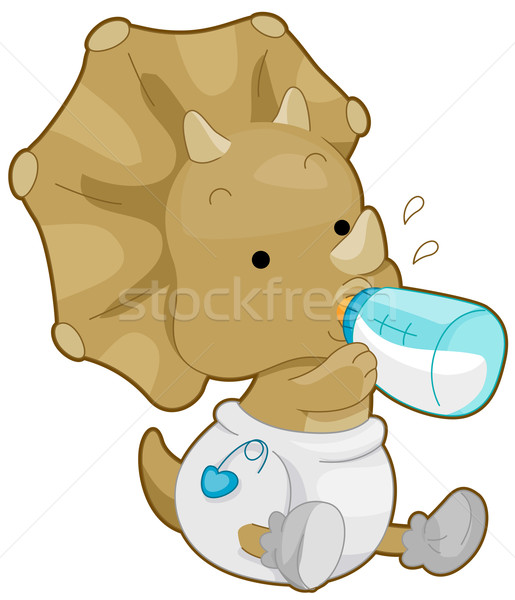 ストックフォト: 赤ちゃん · 愛らしい · ミルク · 恐竜 · ホーン · かわいい