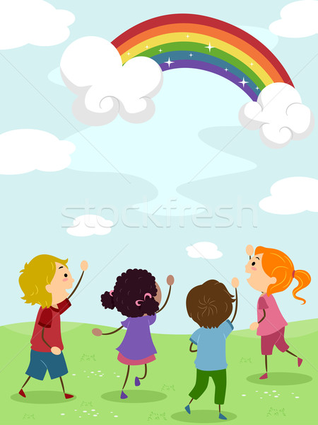 Kids Admiring a Rainbow Stock photo © lenm