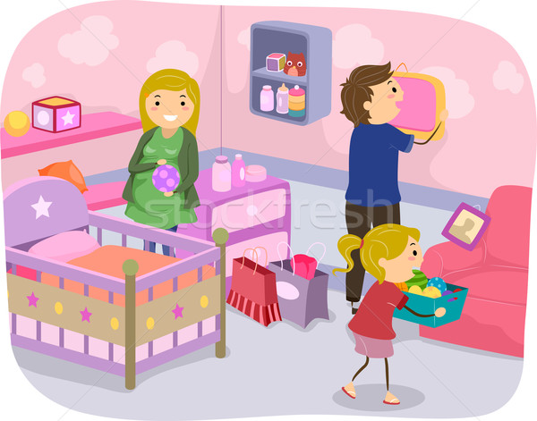 Stock foto: Familie · Gärtnerei · Dekoration · Illustration · Zimmer · zusammen