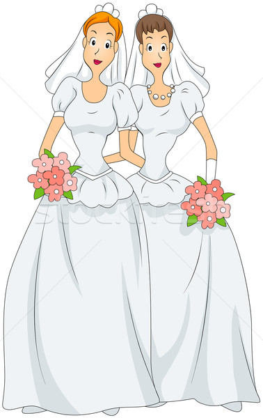 Leszbikus házasság vágási körvonal nők rajz kapcsolat Stock fotó © lenm