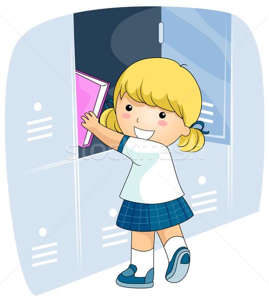 étudiant casier fille uniforme scolaire choses livre Photo stock © lenm