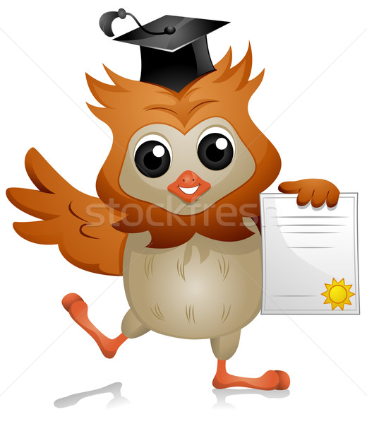 Bufniţă diplomă drăguţ şcoală pasăre Imagine de stoc © lenm