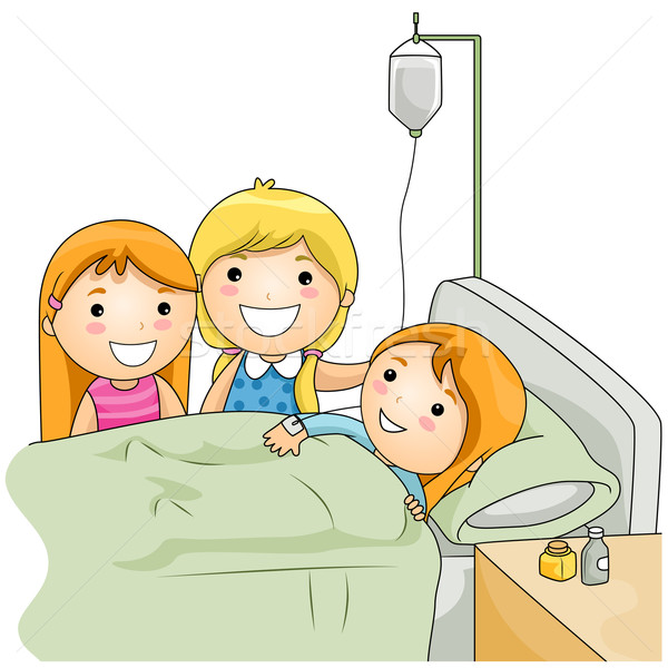 Krankenhaus besuchen Illustration Kinder krank Freund Stock foto © lenm