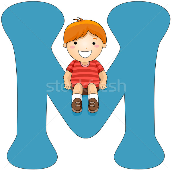 Alfabeto ilustração pequeno menino sessão letra m Foto stock © lenm
