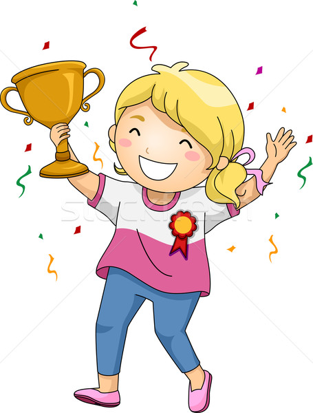 Gyerek lány bajnok trófea illusztráció ünnepel Stock fotó © lenm