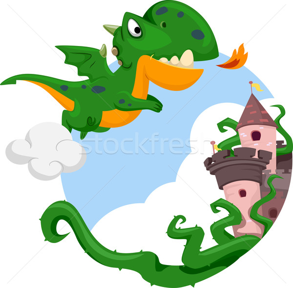 Dragon mascotte château illustration cute [[stock_photo]] © lenm