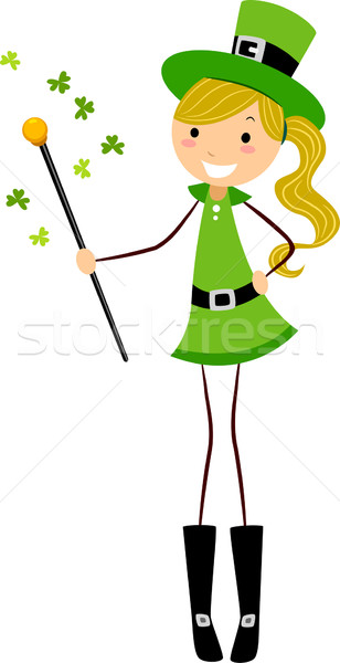 Fille canne illustration femme vert [[stock_photo]] © lenm