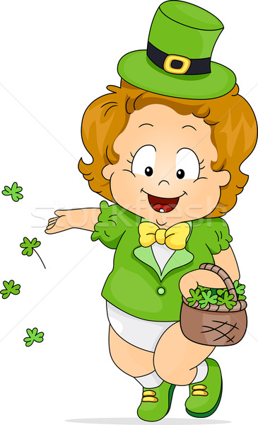 Ilustração criança menina criança verde plantas Foto stock © lenm